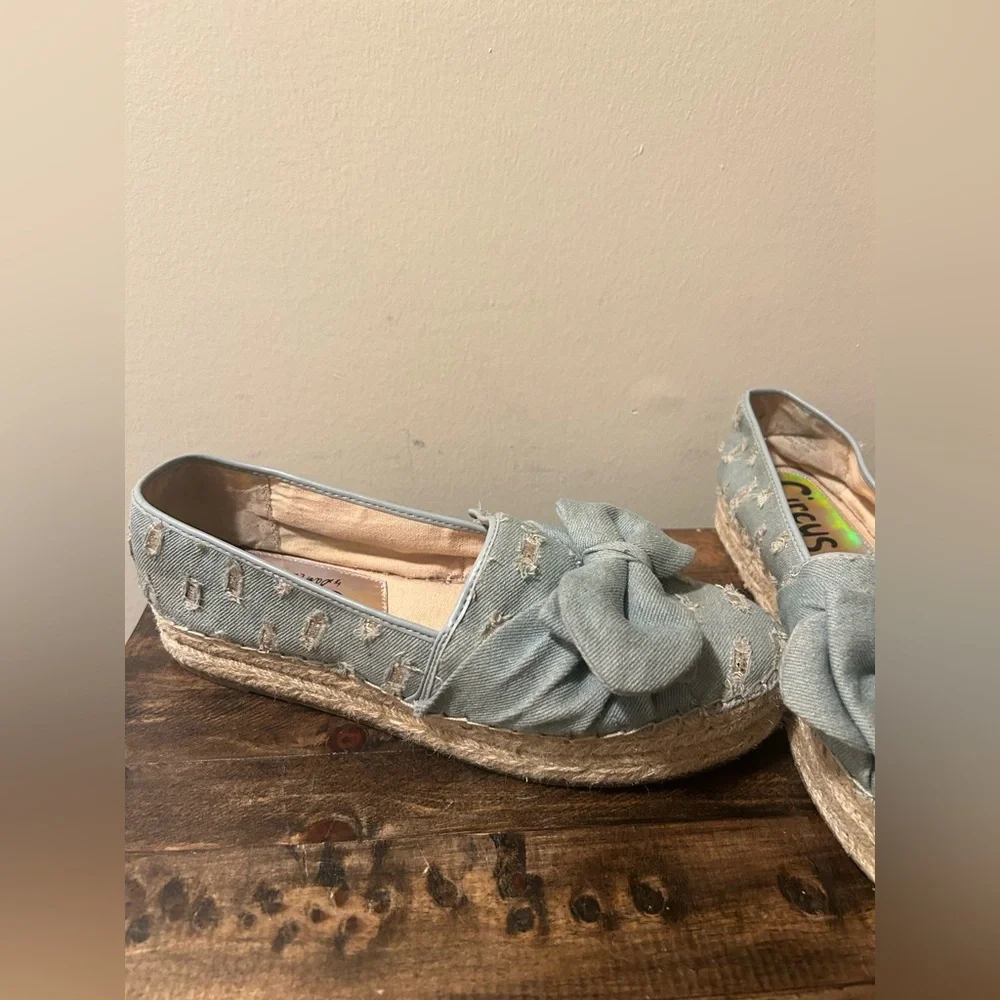 Circus Sam Edelman Women's 10 Cali Espadrille Platform Flats Blue Distressed